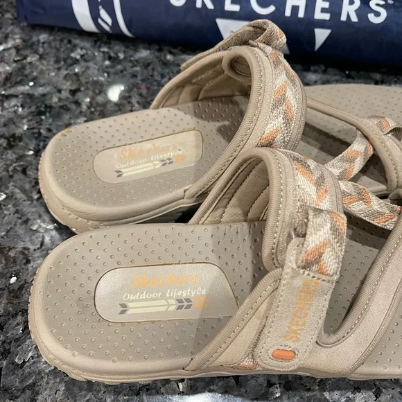 Skechers Reggae Zig Swag Tan Sandals with Braided Orange Straps & Bag Size 8.5 - Picture 3 of 7